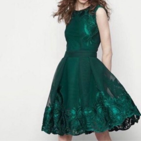 Maje Dresses & Skirts - Maje Emerald Green Lace Mesh Midi Dress size 1